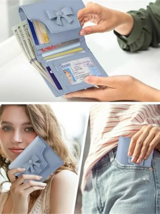 Small Wallet for Women Cute Bowknot RFID Blocking Bifold Leather Credit Card - Picture 6 of 6